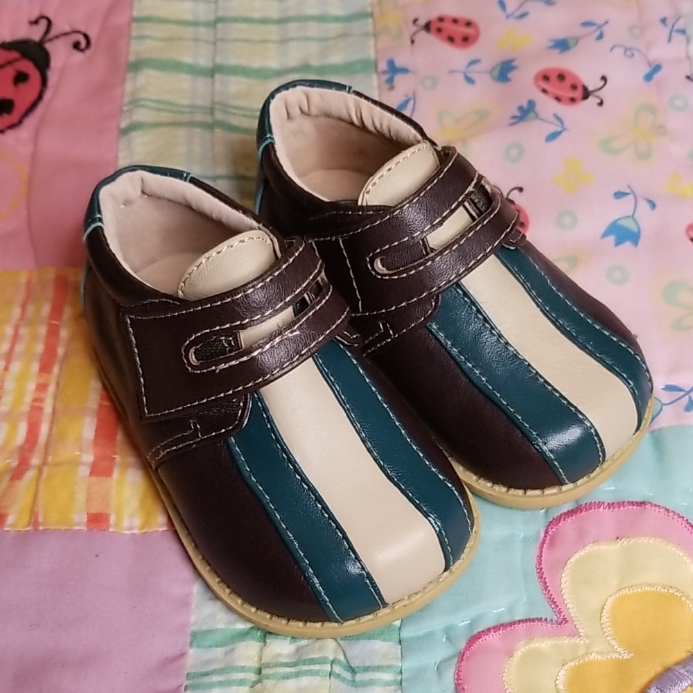 Livie & Luca Brown and Teal Baby Shoes VHTF "Bowling" Shoes Size 5 Like New